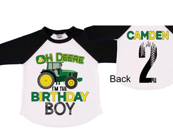 Personalized Farm Green Tractor Farm Animal theme Birthday Shirt. Two Birthday. Boy's Tractor Birthday Shirt.  Farm Birthday Shirt.