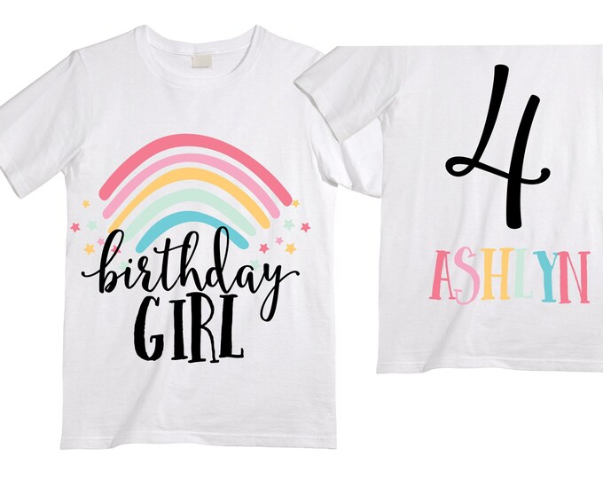 Personalized Rainbow Four Birthday Girl Shirt. Cake Smash Sleeve Birthday Shirt. 4th . Birthday Shirt
