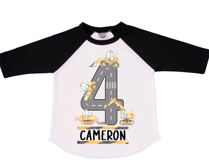 Personalized 4 Digger Construction  FOUR  Trash Truck theme Birthday Shirt. Fourth Birthday. Boy's Birthday .