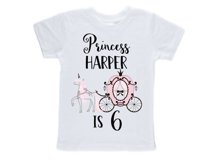 Personalized Birthday Princess Themed SIX Birthday Girl Shirt. Cake Smash Short Sleeve Birthday Shirt. 6th . Birthday Shirt
