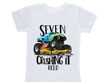 Personalized Monster Truck Crushing It 7 Monster Truck theme Birthday Shirt. SEVEN Birthday. Boy's Racing. Monster Truck Birthday .