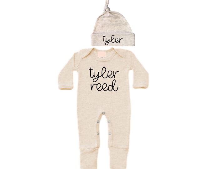 Personalized Name Baby Outfit. Baby Shower Gift. New Born Bring Home Outfit.