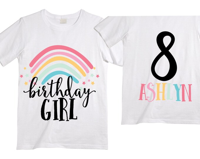 Personalized Rainbow EIGHT Birthday Girl Shirt. Cake Smash Short Sleeve Birthday Shirt. 8th . Birthday Shirt