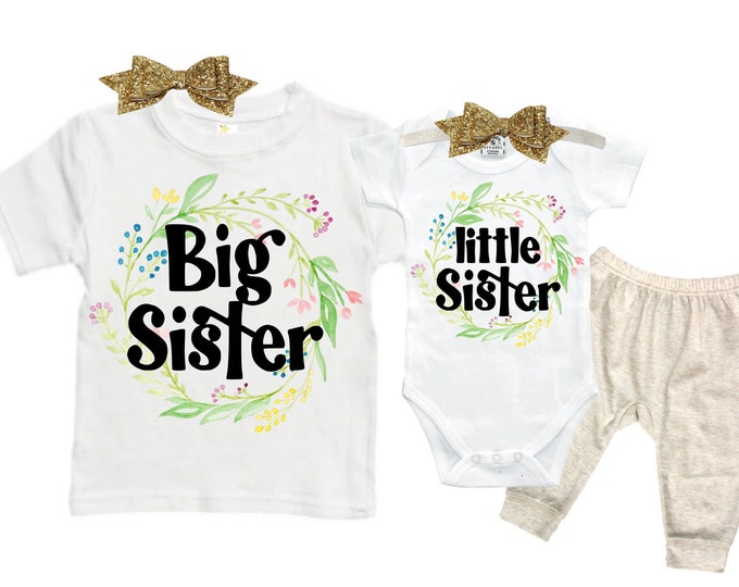 SET Big Sister/Little Sister Matching Sister Set. Pregnancy Annoucement. Baby Shower Gift.