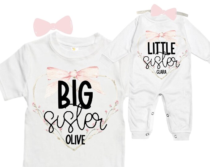 SET Big Sister/Little Sister Matching Sister Set. Pregnancy Annoucement. Baby Shower Gift.