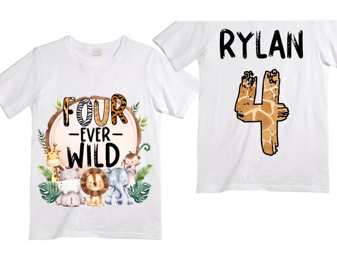 Personalized Let's Get Wild Birthday Shirt. FOUR  Birthday. Boy's Truck Birthday Shirt. Safari Birthday Shirt.