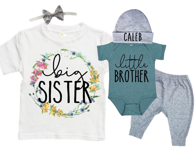 Big Sister/Little Brother Matching Sibling Set. Baby Shower Gift. Take Home Outfit. Matching Sibling Set