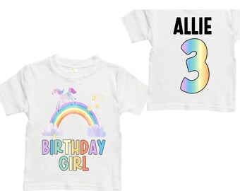 Personalized Rainbow Unicorn THREE Birthday Girl Shirt. Cake Smash Sleeve Birthday Shirt. Three . Birthday Shirt