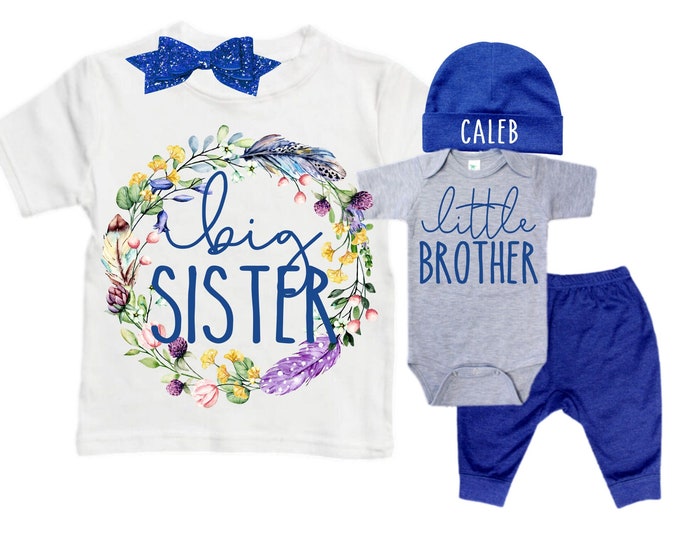 Big Sister/Little Brother Matching Sibling Set. Baby Shower Gift. Take Home Outfit. Matching Sibling Set