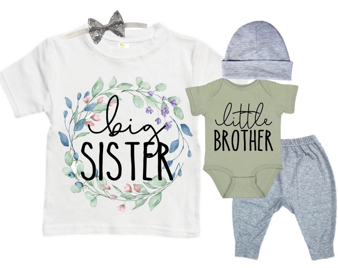 Big Sister/Little Brother Matching Sibling Set. Baby Shower Gift. Take Home Outfit. Matching Sibling Set