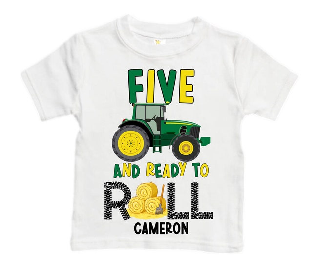 Personalized Green Tractor Truck FIVE Raglan Monster Truck theme Birthday Shirt. FIVE Birthday. Racing Birthday . Tractor Truck Birthday .