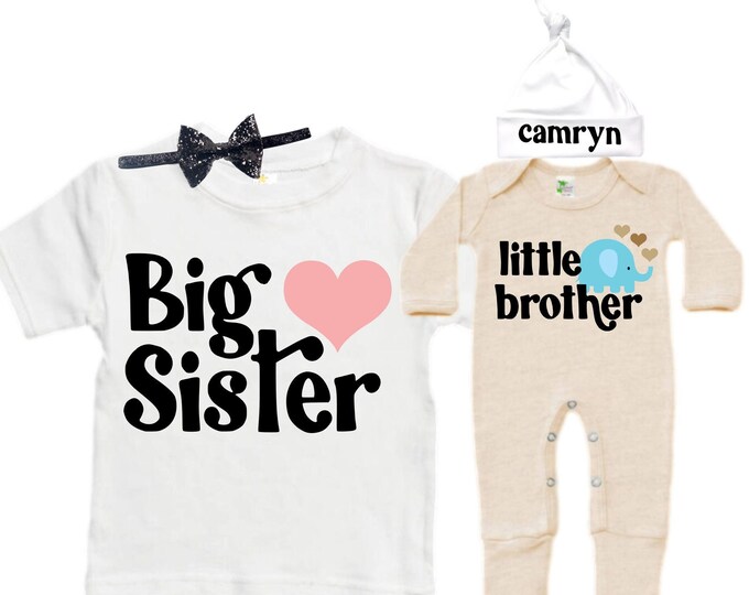 Big Sister/Little Brother Matching Sibling Set. Baby Shower Gift. Take Home Outfit. Matching Sibling Set