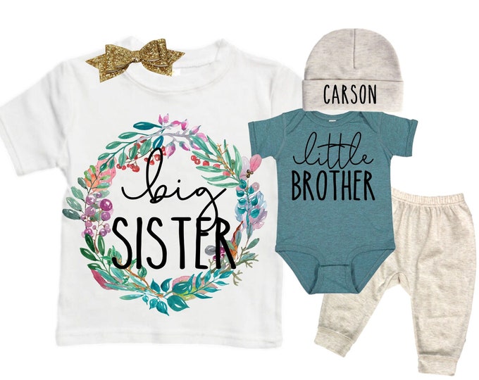 Big Sister/Little Brother Matching Sibling Set. Baby Shower Gift. Take Home Outfit. Matching Sibling Set