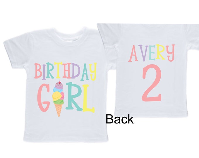 Personalized Ice Cream Themed TWO Birthday Girl Shirt. Cake Smash Sleeve Birthday Shirt. TWO . Birthday Shirt