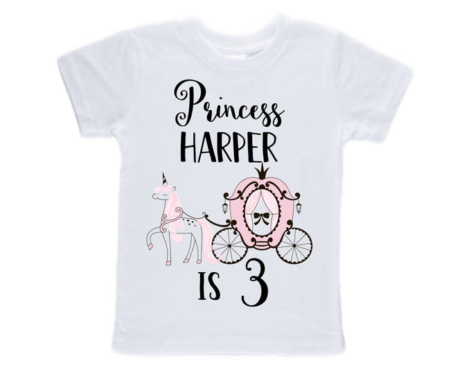 Personalized Birthday Princess THREE Birthday Girl Shirt. Cake Smash Sleeve Birthday Shirt. Three . Birthday Shirt