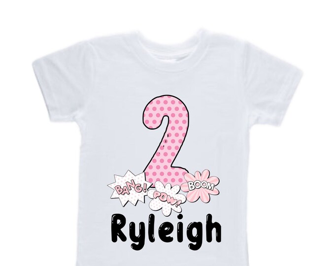 Personalized Super Girl / Super Hero/ Comic  Themed TWO Birthday Girl Shirt. Cake Smash Sleeve Birthday Shirt. TWO . Birthday Shirt