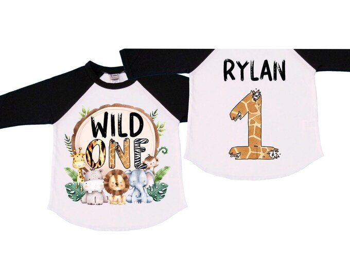 Personalized Let's Get Wild Safari theme Birthday Shirt. ONE Birthday. Boy's Safari Birthday Shirt. Jungle Safari Birthday Shirt.