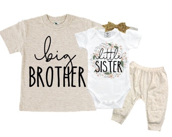 Big Brother/Little Sister Matching Sibling Set. Baby Shower Gift. Take Home Outfit. Matching Sibling Set