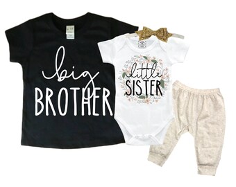 Big Brother/Little Sister Matching Sibling Set. Baby Shower Gift. Take Home Outfit. Matching Sibling Set