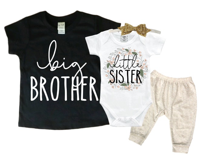 Big Brother/Little Sister Matching Sibling Set. Baby Shower Gift. Take Home Outfit. Matching Sibling Set