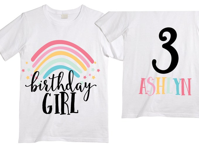 Personalized Rainbow THREE Birthday Girl Shirt. Cake Smash Sleeve Birthday Shirt. Three . Birthday Shirt