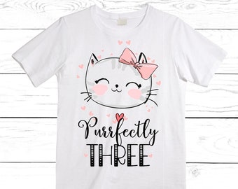 Cat / Kitten / Are you Kitten Me Right meow / Purr fectly  THREE Birthday Girl Shirt. Cake Smash Birthday Shirt. Three . Birthday Shirt