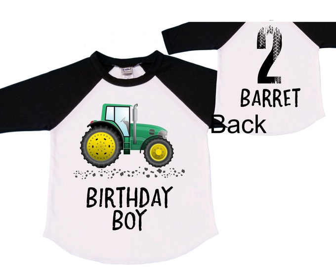 Personalized Tractor theme Birthday Shirt. Two Birthday. Boy's Truck Birthday Shirt. Monster Truck Racing Birthday Shirt.