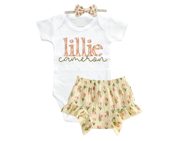 SET Personalized Name Baby Outfit. Baby Shower Gift. New Born Bring Home Outfit.