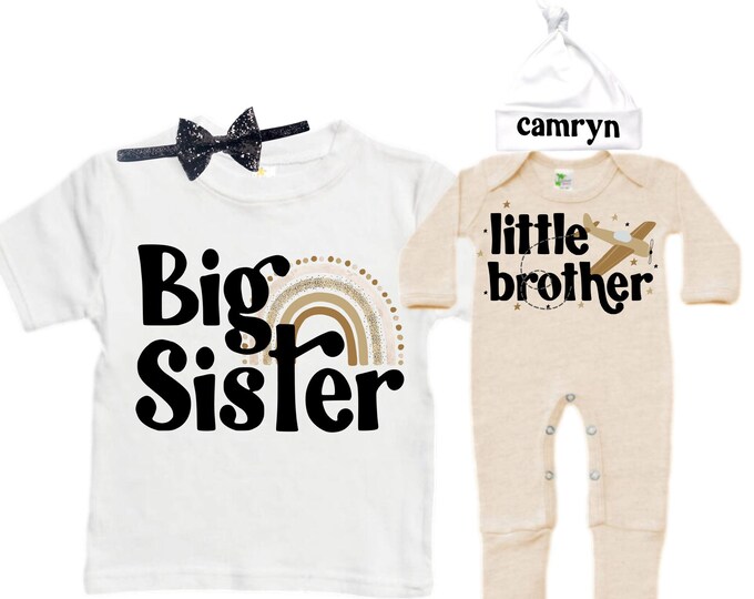 Big Sister/Little Brother Matching Sibling Set. Baby Shower Gift. Take Home Outfit. Matching Sibling Set