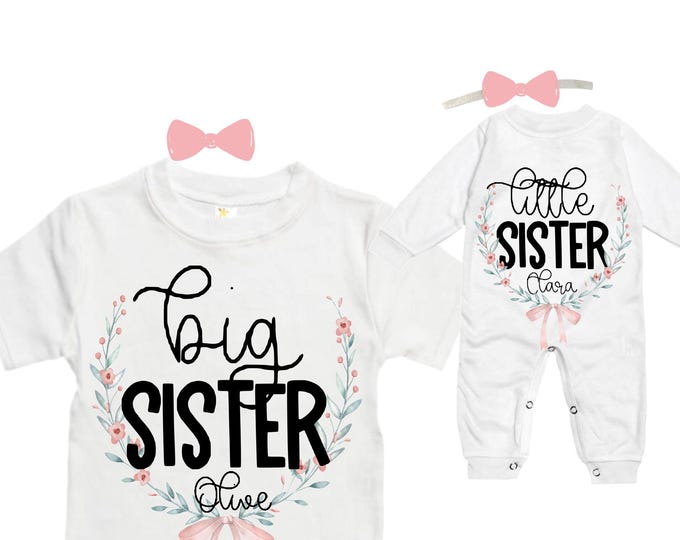 SET Big Sister/Little Sister Matching Sister Set. Pregnancy Annoucement. Baby Shower Gift.