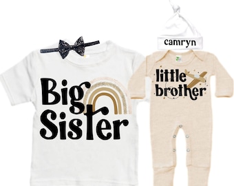 Big Sister/Little Brother Matching Sibling Set. Baby Shower Gift. Take Home Outfit. Matching Sibling Set