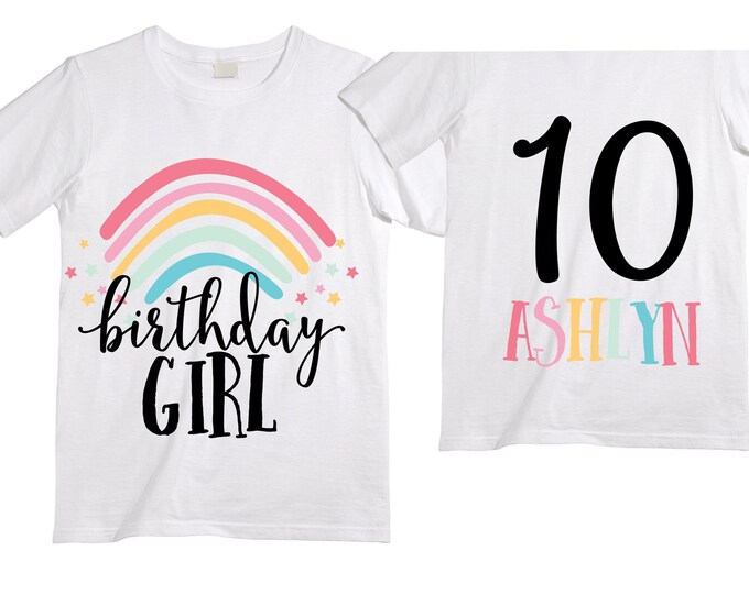 Personalized Rainbow TEN Birthday Girl Shirt. Cake Smash Short Sleeve Birthday Shirt. 10th . Birthday Shirt