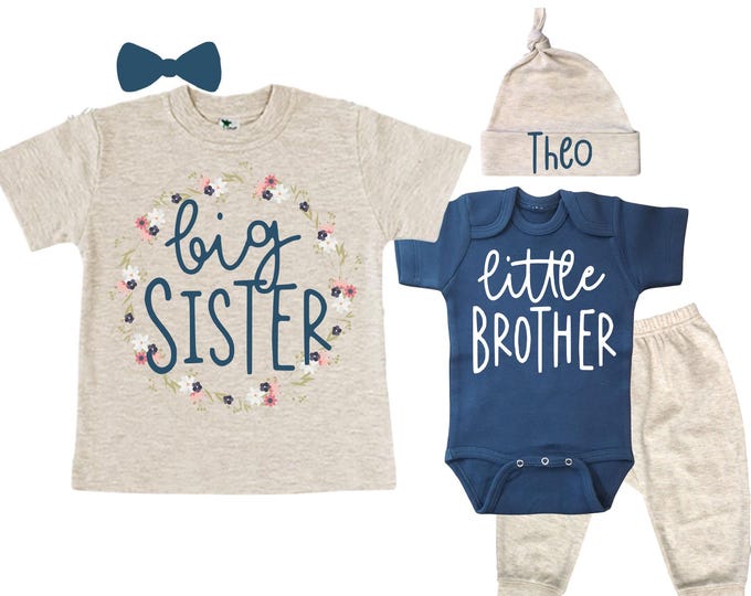 Big Sister/Little Brother Matching Sibling Set. Baby Shower Gift. Take Home Outfit. Matching Sibling Set