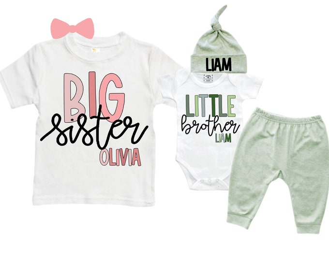 Big Sister/Little Brother Matching Sibling Set. Baby Shower Gift. Take Home Outfit. Matching Sibling Set