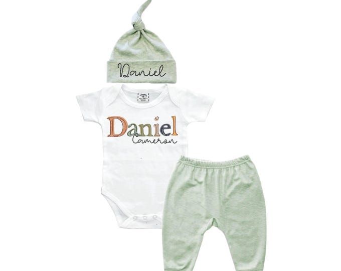 Personalized Name Baby Outfit. Baby Shower Gift. New Born Bring Home Outfit.