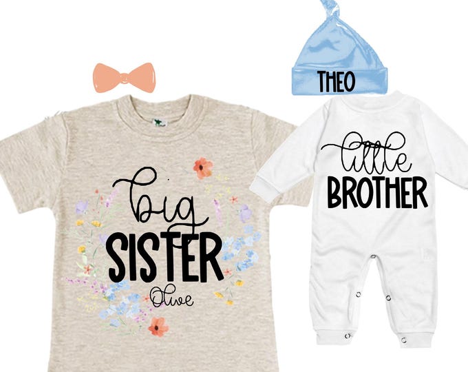 Big Sister/Little Brother Matching Sibling Set. Baby Shower Gift. Take Home Outfit. Matching Sibling Set