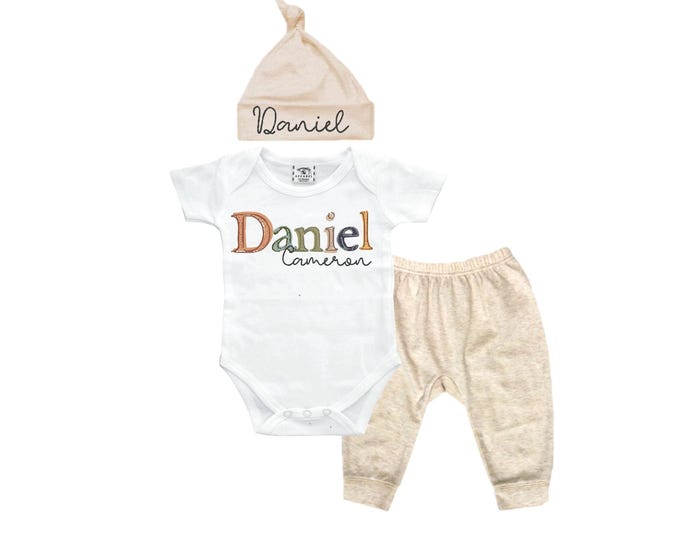 Personalized Name Baby Outfit. Baby Shower Gift. New Born Bring Home Outfit.