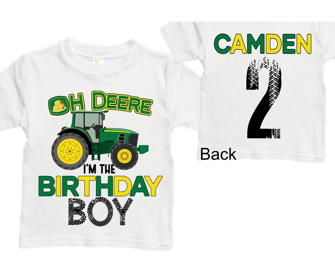 Personalized Farm Green Tractor Farm Animal theme Birthday Shirt. Two Birthday. Boy's Tractor Birthday Shirt.  Farm Birthday Shirt.