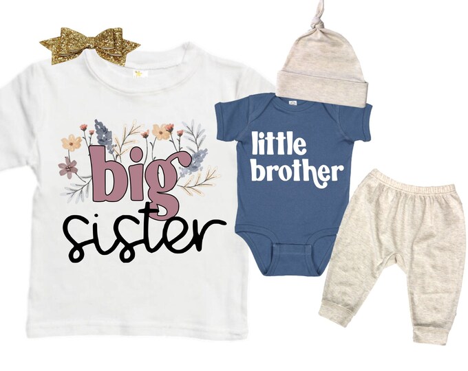Big Sister SHIRT /Little Brother Matching Sibling Set. Baby Shower Gift. Take Home Outfit. Matching Sibling Set