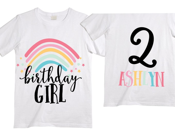 Personalized Rainbow TWO Birthday Girl Shirt. Cake Smash Sleeve Birthday Shirt. TWO . Birthday Shirt