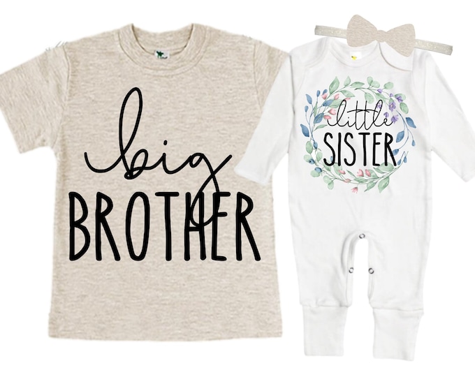 Big Brother/Little Sister Matching Sibling Set. Baby Shower Gift. Take Home Outfit. Matching Sibling Set