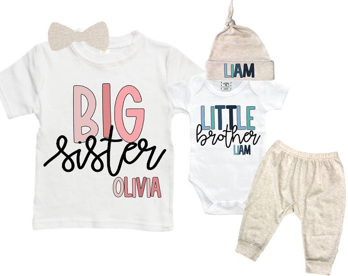 Big Sister/Little Brother Matching Sibling Set. Baby Shower Gift. Take Home Outfit. Matching Sibling Set