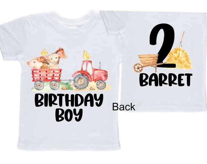 Personalized Farm Tractor Farm Animal theme Birthday Shirt. Two Birthday. Boy's Tractor Birthday Shirt.  Farm Birthday Shirt.