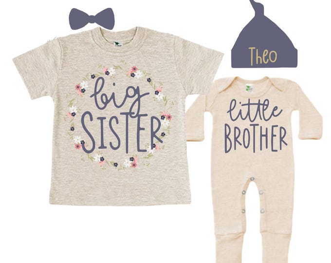 Big Sister/Little Brother Matching Sibling Set. Baby Shower Gift. Take Home Outfit. Matching Sibling Set