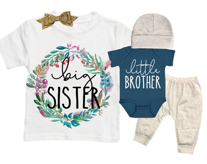 Big Sister/Little Brother Matching Sibling Set. Baby Shower Gift. Take Home Outfit. Matching Sibling Set