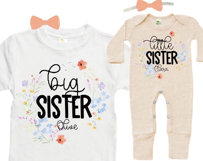 SET Big Sister/Little Sister Matching Sister Set. Pregnancy Annoucement. Baby Shower Gift.