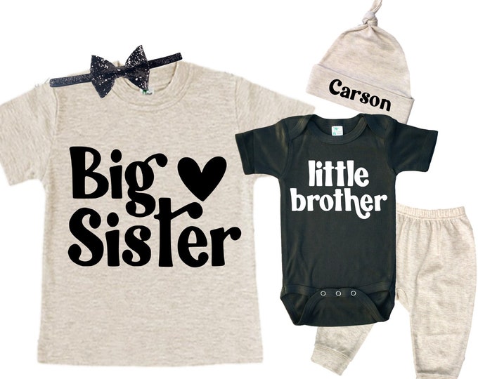 Set - Big Sister/Little Brother Matching Sibling Set. Baby Shower Gift. Take Home Outfit. Matching Sibling Set