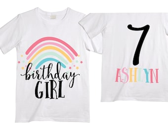 Personalized Rainbow SEVEN  Birthday Girl Shirt. Cake Smash Short Sleeve Birthday Shirt. 7th . Birthday Shirt