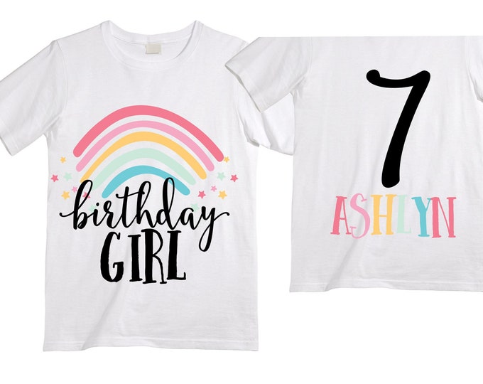 Personalized Rainbow SEVEN  Birthday Girl Shirt. Cake Smash Short Sleeve Birthday Shirt. 7th . Birthday Shirt