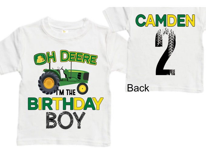 Personalized Farm Green Tractor Farm Animal theme Birthday Shirt. Two Birthday. Boy's Tractor Birthday Shirt.  Farm Birthday Shirt.